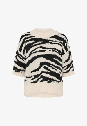 Mustvalge zebra triibuline sviiter lühikeste varrukatega, ümmarguse kaelusega ja pehme, struktureeritud kudumaterjaliga. Veidi ülepaisutatud lõige.