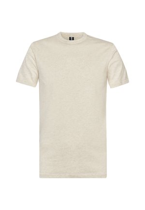 Beige T-shirt met korte mouwen en een ronde hals, eenvoudig ontwerp zonder zichtbare logo's of patronen.
