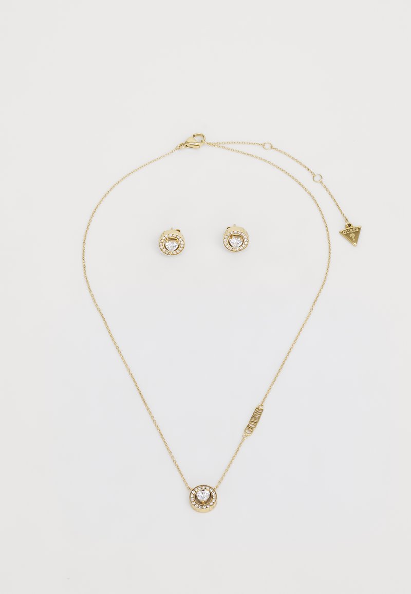 Guess SOLITAIRE HEART STUDS SET - Oorbellen - yellow gold-coloured