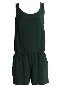 Combinaison sans manches vert foncé avec taille élastique et shorts à coupe décontractée.