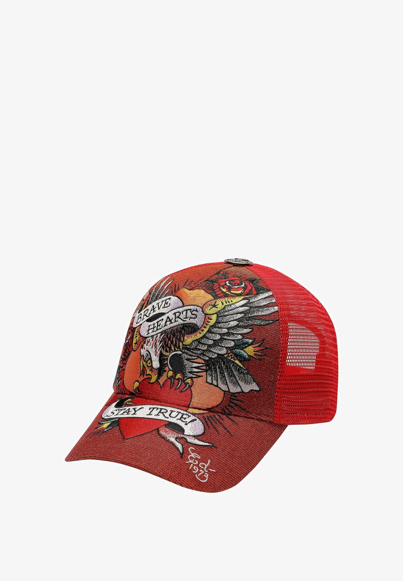 Ed Hardy UNISEX BRAVE HEARTS 6 PANEL METALLIC TRUCKER - Cappellino - red