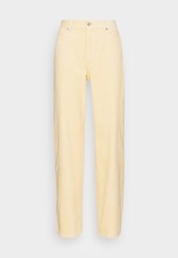 Lichtgele corduroy broek met een recht gesneden pijp, met een hoge taille, riemlussen en voorzakken. Zachte textuur met verticale ribbels.