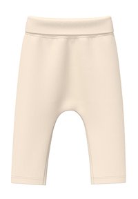 Beige Baumwollmix-Leggings mit einer weichen Textur, elastischem Bund und knielangem Schnitt. Es sind keine Muster oder zusätzlichen Beschläge vorhanden.
