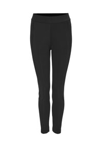 Zwarte leggings met een brede, elastische tailleband en een aangesloten silhouette. Gemaakt van een gladde, rekbare stof met zijnaaddetails.