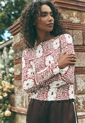 Next, NATIONAL TRUST X SHIRRED MESH LONG SLEEVE BUTTON THROUGH TOP - Blouse - pink