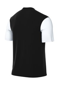 Camicetta a maniche corte con retro nero testurizzato e maniche bianche. Il design presenta un collo rotondo e una vestibilità morbida.