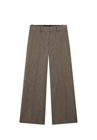 Brede pijpen broek in een gedempt bruine houndstooth-stijl, met een gladde textuur, rechte snit en een klassieke band met lussen voor een riem.