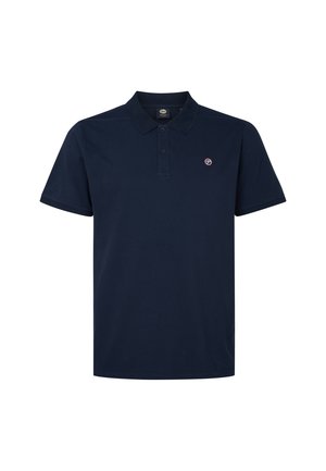 Polo de color azul marino hecho de algodón. Presenta un cuello, una tapeta con tres botones y un pequeño logo en el lado izquierdo del pecho. Mangas cortas.