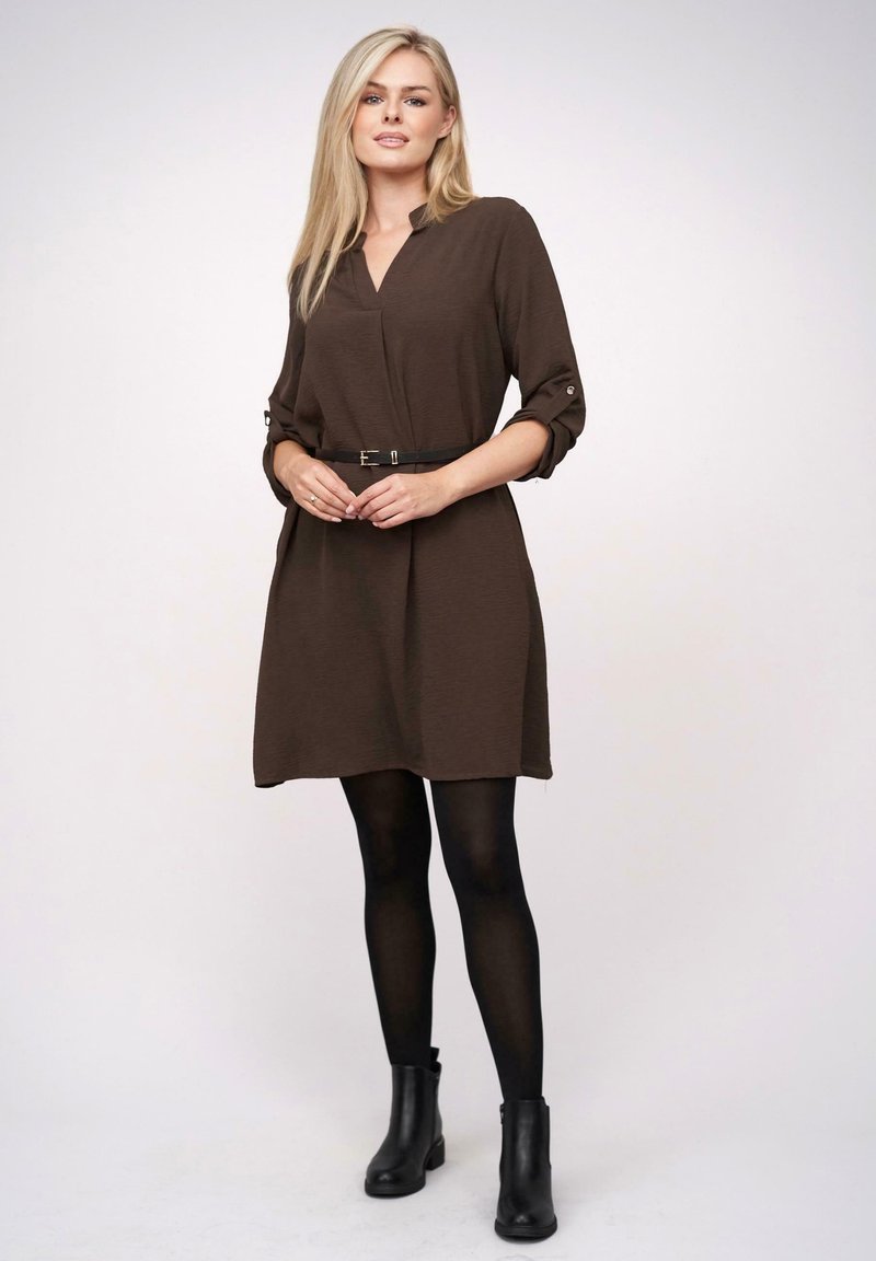 Cloud 5ive WITH TURN-UP SLEEVES AND BELT - Day dress - brown - Zalando.ie Cloud 5ive WITH TURN-UP SLEEVES AND BELT - Day dress - brown - Zalando.ie
