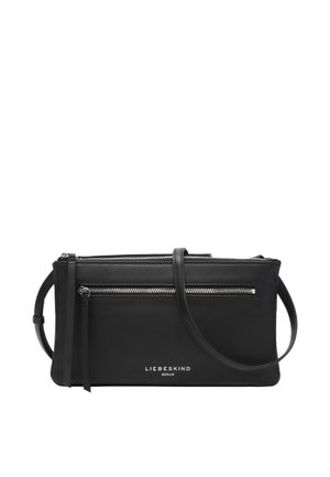 Borsa a tracolla in pelle nera con tasca con cerniera argentata, tracolla lunga regolabile e logo "Liebeskind Berlin" sul davanti.