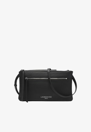 Sac bandoulière en cuir noir avec poche à zip argenté, longue sangle ajustable et logo "Liebeskind Berlin" sur le devant.