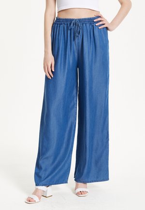 DRAWSTRING WIDE - Trousers - blue