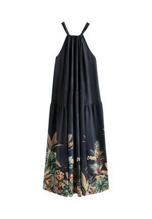 REGULAR FIT - TROPICAL LEAF PRINT MAXI DRESS  . - Maxi šaty - black