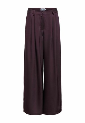 Object, HIGH WAISTED TROUSERS PLEATED SATIN - Pantalon classique - plum perfect
