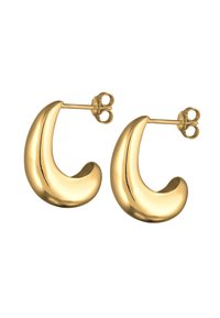 Orecchini a cerchio in oro con un design curvo e liscio. Presentano una finitura lucida e si fissano con una chiusura a farfalla.