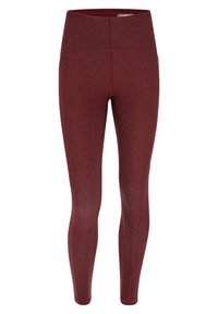 Leggings bordeaux con un sottile motivo animalier, vita alta e materiale liscio ed elastico per comfort e flessibilità.