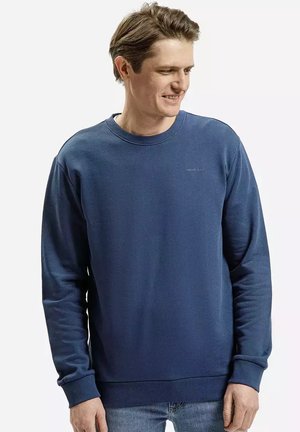 Ciemnoniebieski sweatshirt z mieszanki bawełny, okrągły dekolt, długie rękawy, rypsowe mankiety i dół, z małym logo na klatce piersiowej.