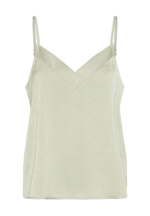 Svetlo béžový saténový top s tenkými nastaviteľnými ramienkami a výstrihom do V.