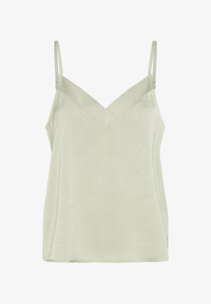 Svetlo béžový saténový top s tenkými nastaviteľnými ramienkami a výstrihom do V.