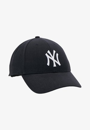 Cappellino da baseball nero in cotone con visiera curva e logo "NY" ricamato in bianco sul frontale. Presenta fori di ventilazione.