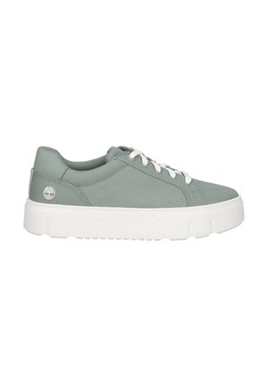 Light green canvas sneakers with white rubber sole. Features round toe, lace-up design, and a small logo accent on the side.