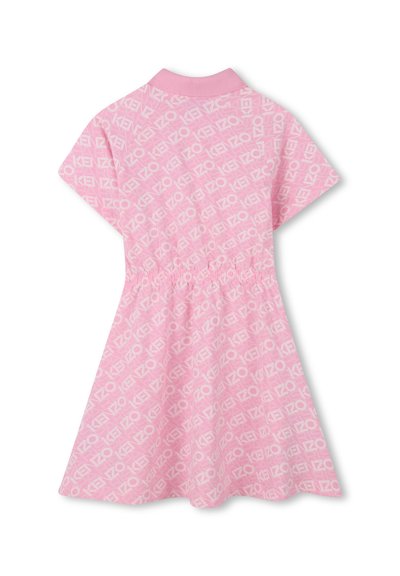 Roze korte jurk met polo kraag, voorzien van een herhalend "KENZO" logo patroon over de hele jurk. Elastische taille voor een goede pasvorm. Gemaakt van katoen.