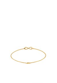 Goldene Kettenarmband mit einem Unendlichkeitssymbol-Verschluss. Zartes Design mit feinen Gliedern, glatter Textur und polierter Oberfläche.