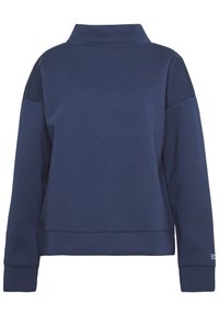 Felpa blu navy con colletto alto, vestibilità morbida e maniche lunghe. Realizzata in tessuto morbido con dettagli di cucitura discreti.
