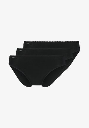 Calzoncillos de algodón negros en un paquete de tres, con una textura suave y una cinturilla con costuras decorativas. Diseño liso sin patrones.