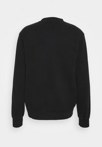 Sweat-shirt noir uni à manches longues avec poignets, ourlet et encolure ronde côtelés, vu de dos sur fond blanc.