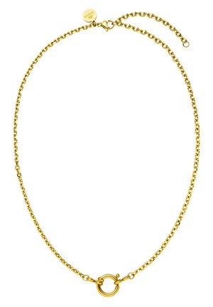 Gouden ketting met een ronde sluiting, met verstrengelde schakels, een glanzende afwerking en een verstelbare lengte.