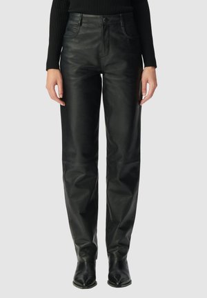 HIGH-WAISTED COATED - Pantaloni - black