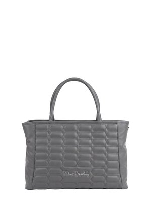 Borsa rettangolare grigia con motivo trapuntato e doppi manici, con logo Pierre Cardin al centro davanti.