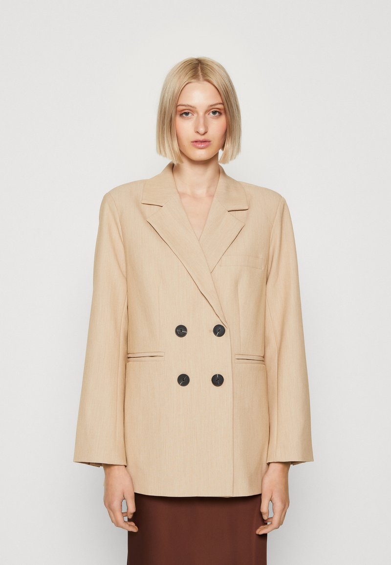 Blazer beige elastico essenziale con 1 bottone