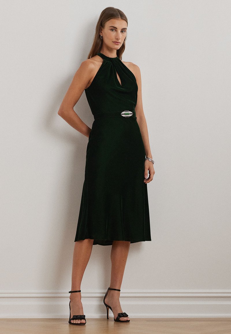 slim fit dress slacks Christmas Costume Halter Neck Velvet Mini Dress Green main image 1