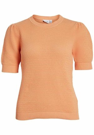 Maglia a maniche corte in maglia color pesca chiaro, con motivo strutturato, scollo tondo e polsini e orlo a coste.