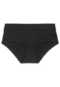 Bóxers de algodón negro con mezcla, de cintura media, bordes sin costuras y textura suave. Presentan costuras mínimas y un diseño de cobertura modesta.