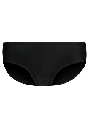 Schwarze Hipster-Unterwäsche aus einem glatten, elastischen Material. Verfügt über ein niedrig geschnittenes Design mit abgerundeten Kanten und ohne sichtbare Nähte.