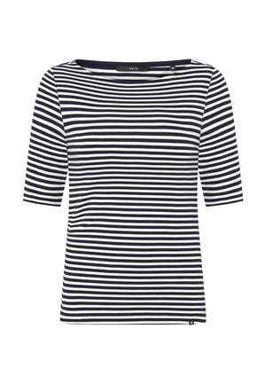 Zwart-wit horizontaal gestreept shirt met korte mouwen en boothals, maat 36, merklabel "zero" zichtbaar aan de binnenkant van de kraag.