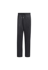 Mustat collegehousut, joissa on sävyyn sointuva lehtikuosi, joustava vyötärö, jossa nyöri, ja kapenevat lahkeet. Valmistettu pehmeästä ja mukavasta materiaalista.