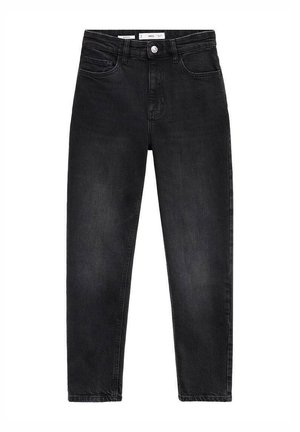 Jeans din denim negru cu croială drept, având cinci buzunare, închidere cu buton în față și cusături contrastante pe cusături.