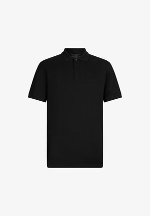 Polo nero realizzato in cotone, con colletto classico, pattina con tre bottoni, maniche corte e logo discreto sul petto.