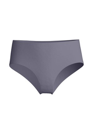 Mutandine hipster da donna grigie senza cuciture, con finitura liscia e ampia fascia in vita, su sfondo bianco.