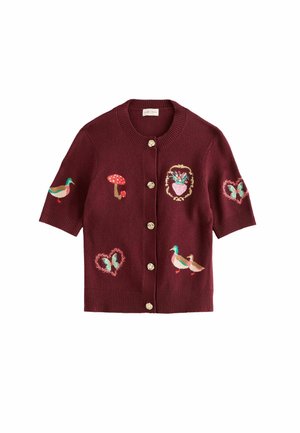 Love & Roses, EMBROIDERY DETAIL CREW NECK SHORT SLEEVE KNITTED CARDIGAN - Strickjacke - burgundy red