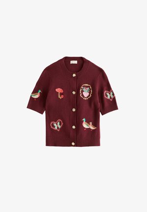 Love & Roses, EMBROIDERY DETAIL CREW NECK SHORT SLEEVE KNITTED CARDIGAN - Strickjacke - burgundy red