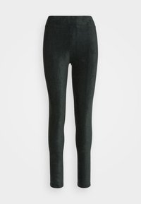 Pantaloni skinny a vita alta in corduroy neri con una cintura liscia e una vestibilità slim che si estende fino alla caviglia.