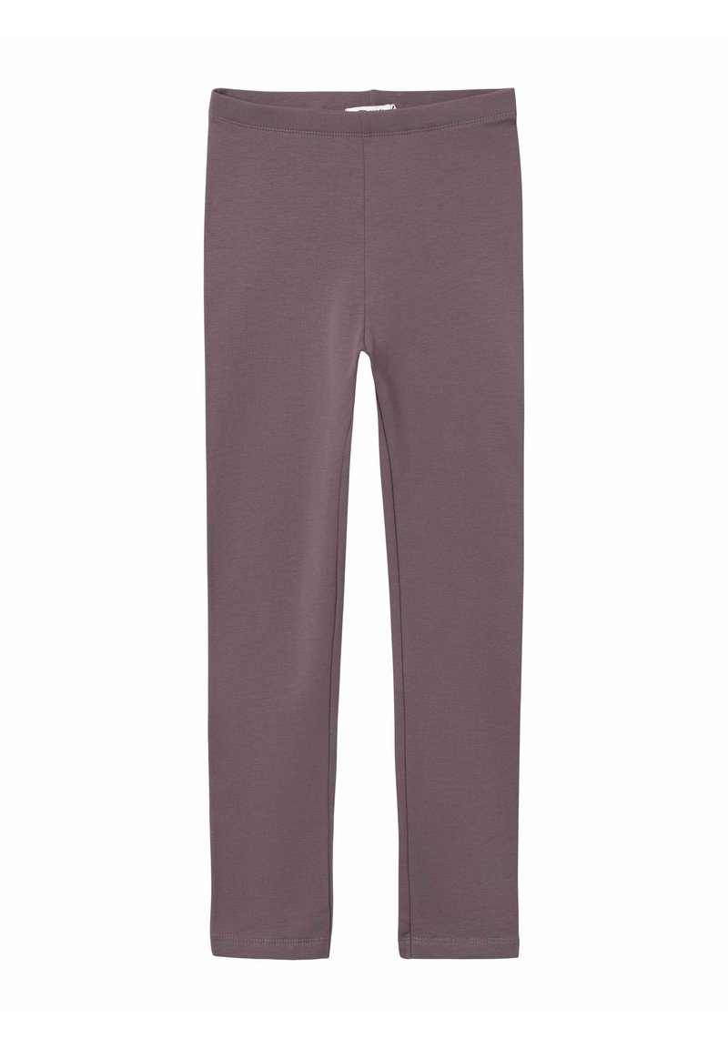 Leggings laget av mykt, elastisk materiale. Solid støvd mauve farge med elastisk midjebånd. Ankel-lengde design, glatt tekstur, uten mønster.
