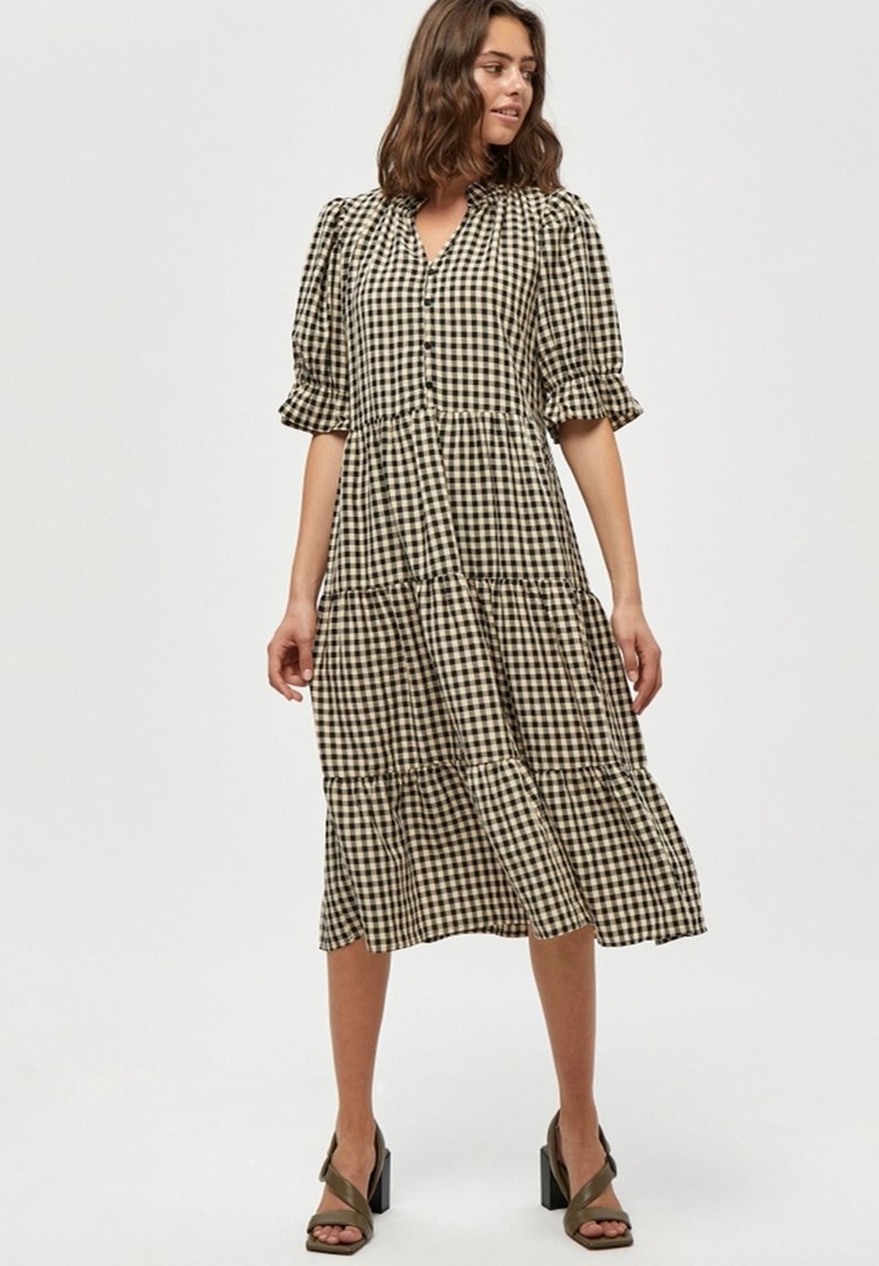 Damen Freizeitkleider | Minus ROKA Blusenkleid sand checked/schwarz - RQ08526 Damen Freizeitkleider | Minus ROKA Blusenkleid sand checked/schwarz - RQ08526