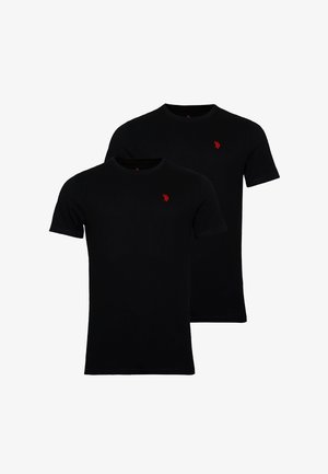 T-shirt nera, design girocollo, maniche corte, con un piccolo logo rosso sul petto. Realizzata in tessuto morbido ed elasticizzato.