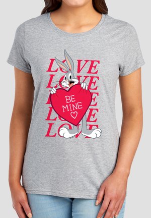 Cotton Soul, LOONEY TUNES VALENTINE'S DAY BUGS BUNNY BE MINE - Print T-shirt - mottled light grey